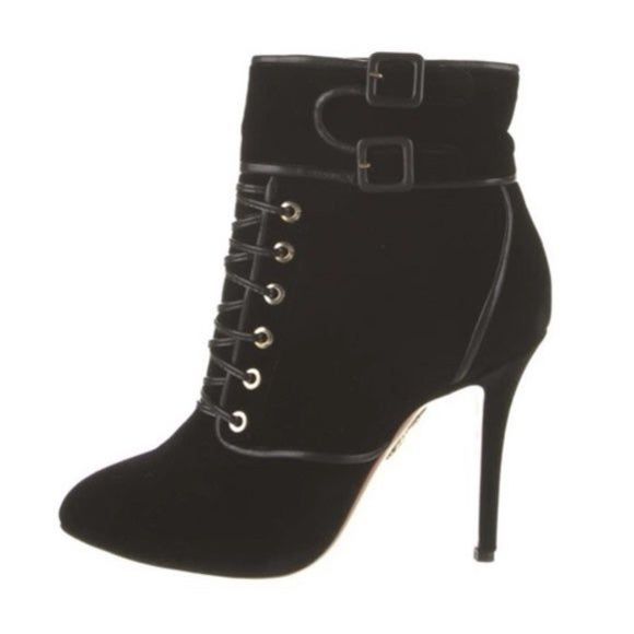 Aquazzura Elena Velvet Ankle Lace-Up Boots in Black Size 36 - Picture 2 of 11